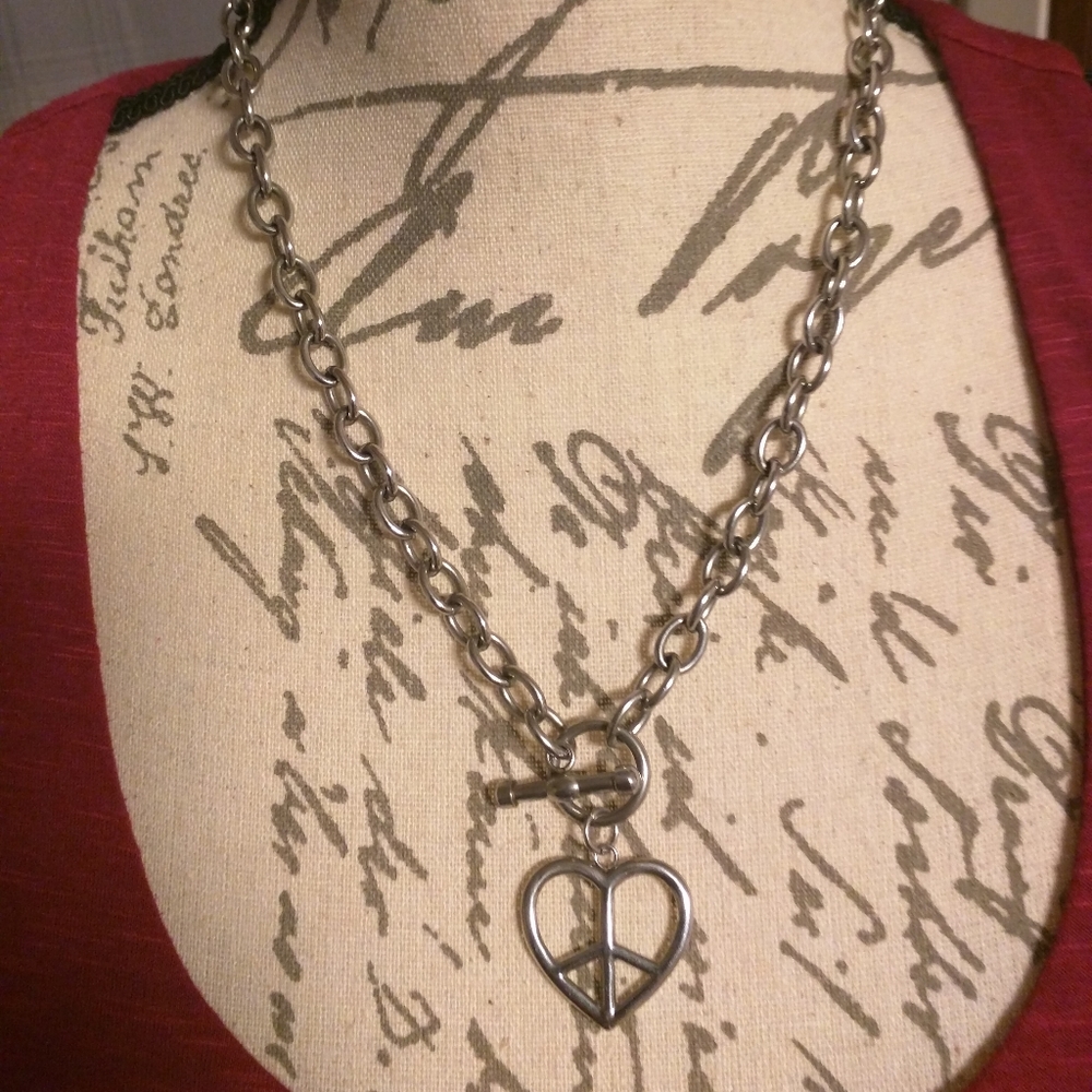 Stainless Steel Heart Shaped Peace Sign Necklace
